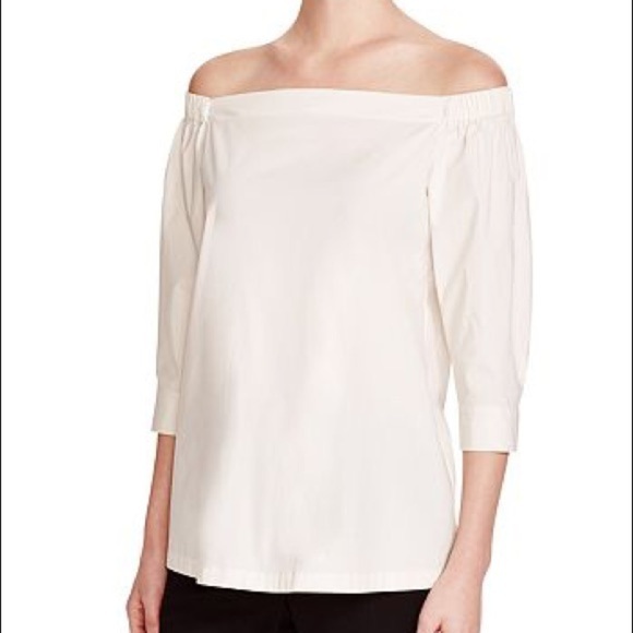 Theory / Joscla Icon Shirting cotton poplin Off the Shoulder Top Blouse L - Picture 3 of 7